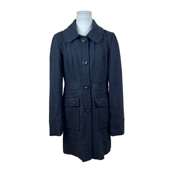 Anthropologie Tulle Women's Charcoal Wool Blend Button Front Coat Sz L - Picture 1 of 10